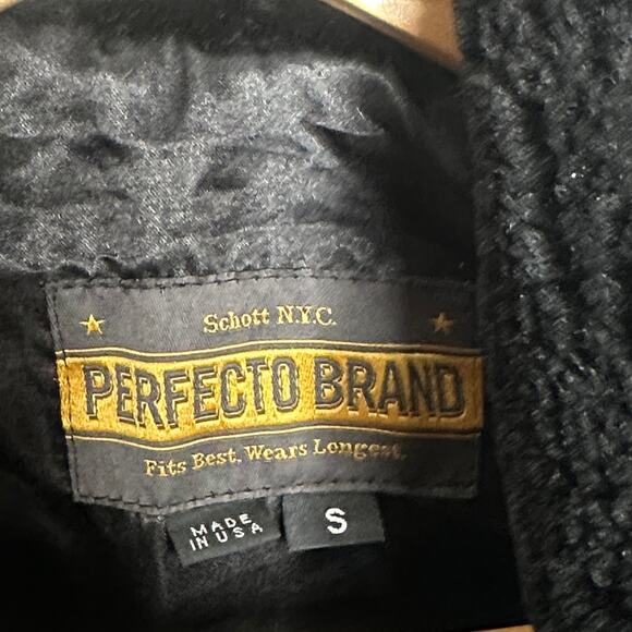 SCHOTT NYC PERFECTO BRAND Thompson Wool Plaid Coat Mouton Fur Collar Sz S - Picture 4 of 6